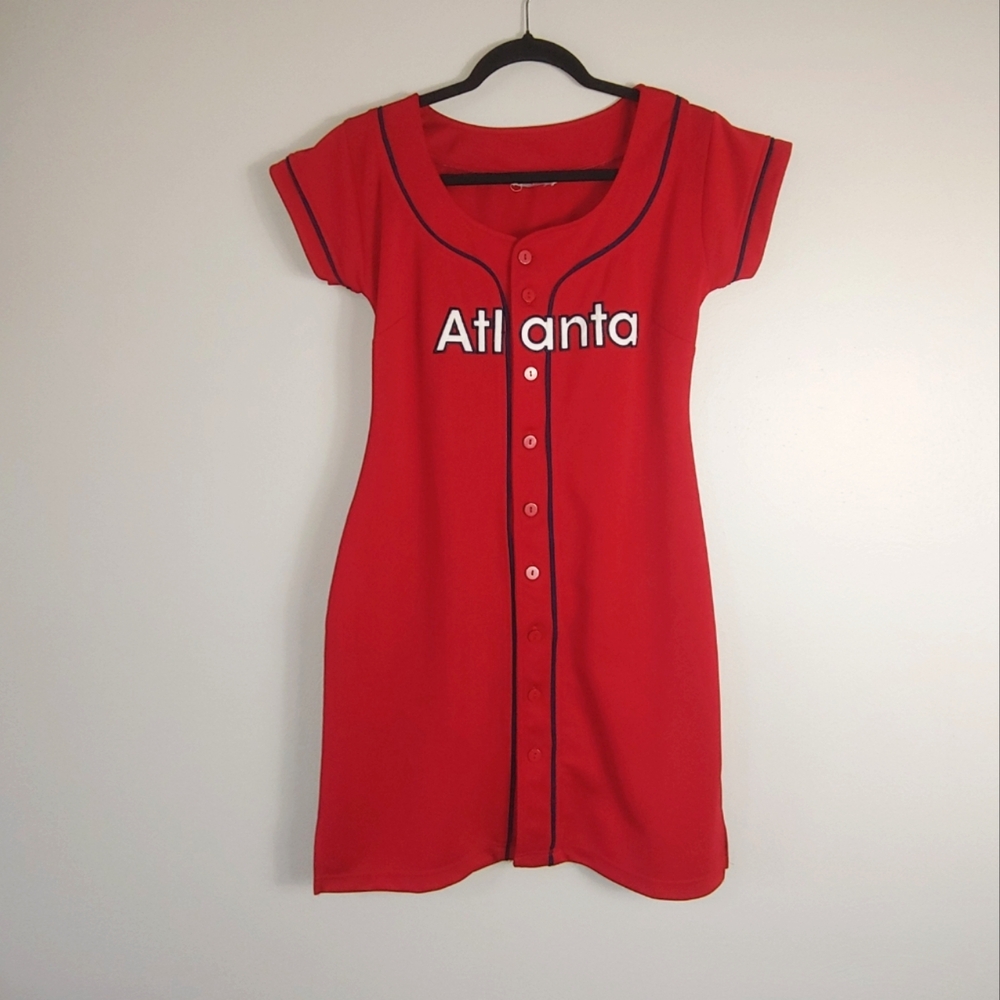 S Vintage Retro Y2K S4 Her Atlanta Button Front Red Sports Dress